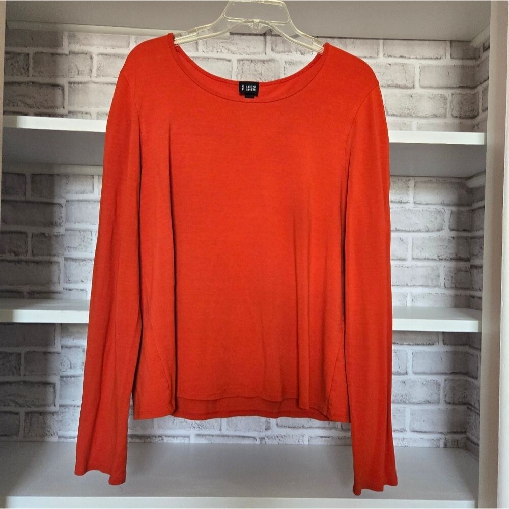 Eileen Fisher Italian Top Large Burnt Orange Long Sleeve